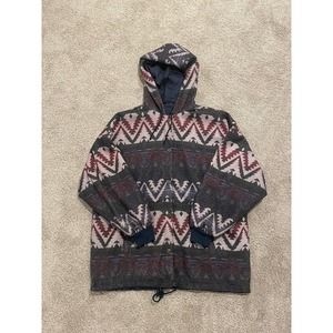 Vintage Aztec Reversible Windbreaker Jacket Hooded Drawstring Karizma Size XL